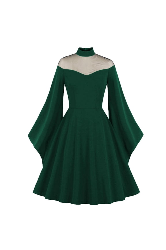Women Rockabilly Long Punk Swing Solid Dresses Gothic Elegant Party Outfit Design