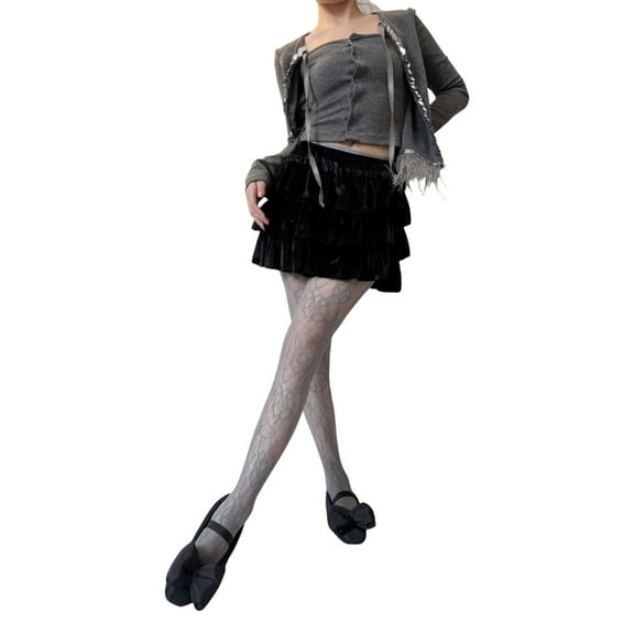 Women Romantics French Lace Pantyhose with Floral Vine Patterned Design Vintage HollowoutTights Stockings