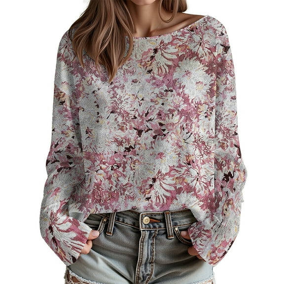 Women Rose Brushed Knit Sweaters Floral Fashion Plus Size Sweater