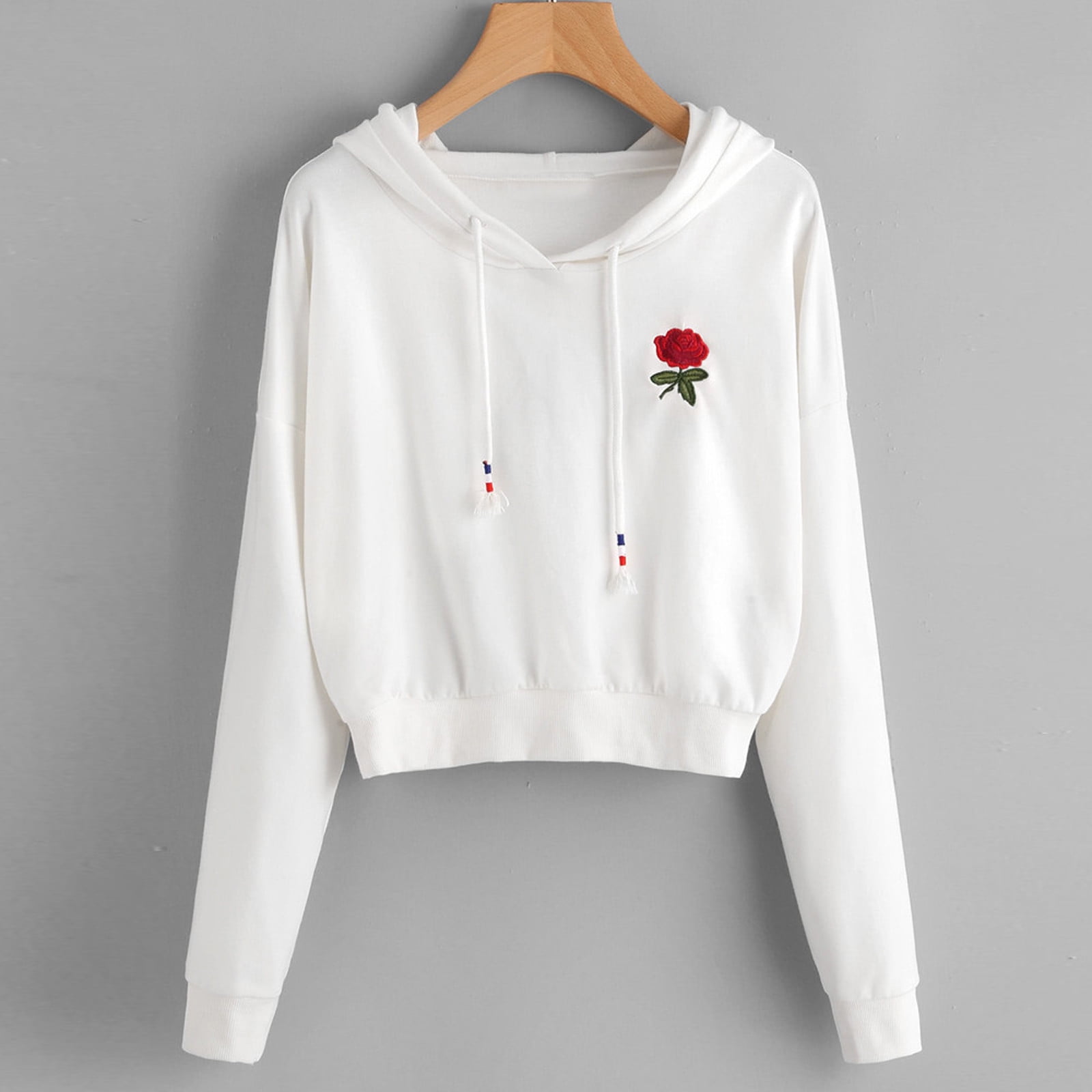 Rose embroidered deals hoodie women's