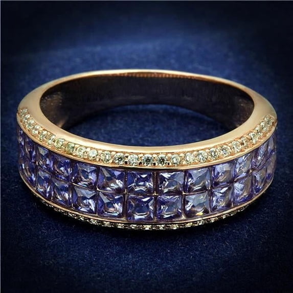 Women Rose Gold 925 Sterling Silver Ring with AAA Grade CZ in Amethyst - Size 8