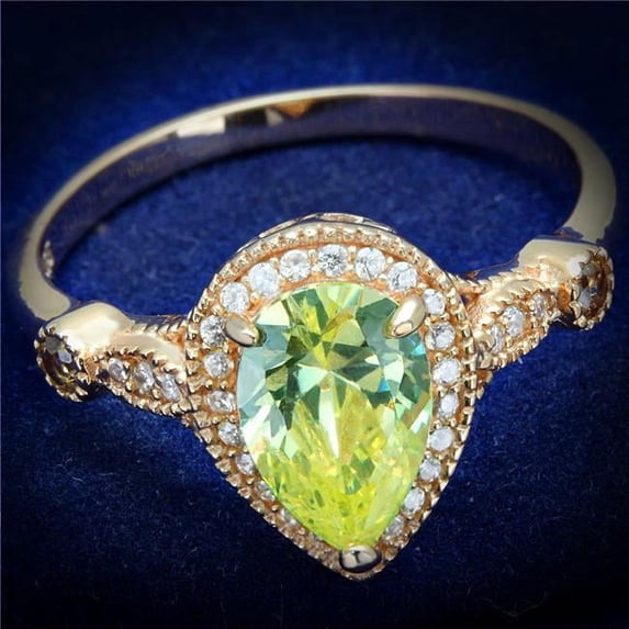 Women Rose Gold 925 Sterling Silver Ring with AAA Grade CZ in Apple Green - Size 8