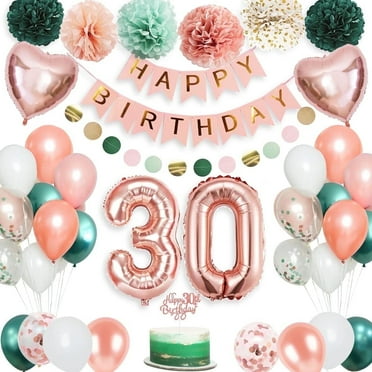 Women Rose Gold Green Happy 30th Birthday Balloons, 30th Birthday Decorations Green  Rose Gold Happy Birthday Banner Number 30 Foil Balloon 30 Years Old Party Supplies for Her