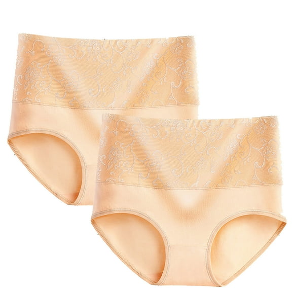 Women Rose Jacquard Underwear Breathable Panties Cotton Tummy Control High Waist Briefs Full Coverage Panty 2 Pack