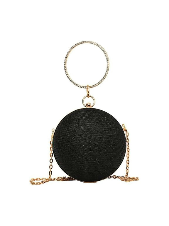 Women Round Ball Evening Clutch Bag Rhinestone Ring Handle Hard Shell Crossbody Purse Removable Metal Chain Shoulder Bag for Wedding Prom Cocktail Party Formal Banquet Events