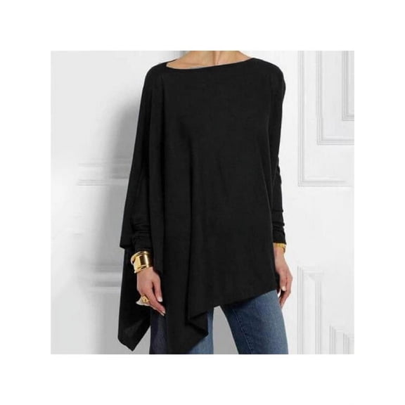 Women Round Collar T-Shirt Irregular Loose Long Sleeve Casual Simple Wild