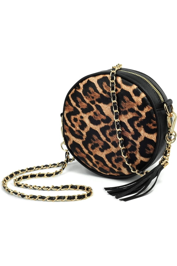 Women Round Crossbody Bag Tassel Circle Purse Chain Handbag Clutch Wristlet