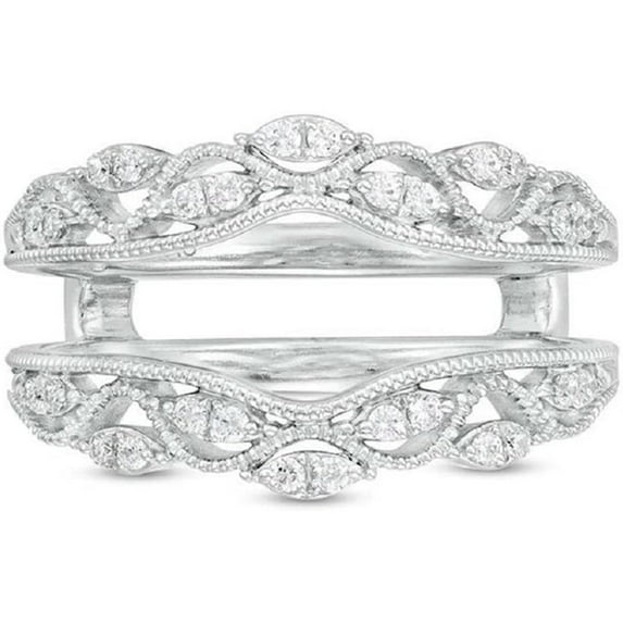 Women Round Cut White Moissanite Diamond 925 Sterling Silver 14K White Gold Finish Anniversary Wedding Engagement Enhancer Wrap Guard Ring