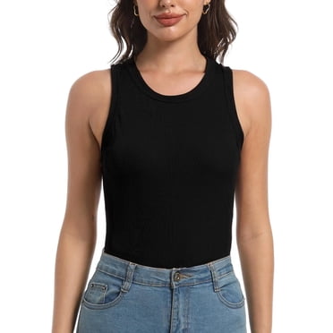 Women's Round Neck Tank Top, Fitted Long Casual Basic Solid Cami Top (S-XXL)