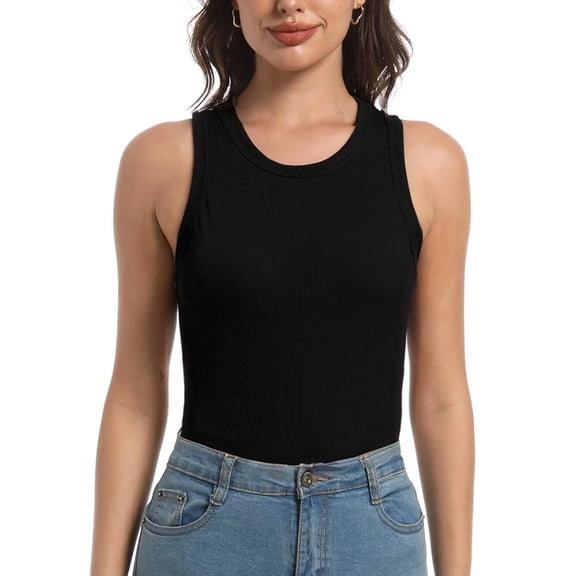 Women's Round Neck Tank Top, Fitted Long Casual Basic Solid Cami Top (S-XXL)