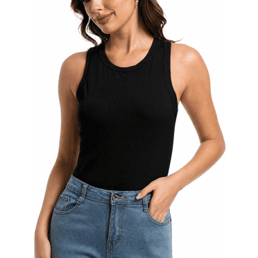 Women's Round Neck Tank Top, Fitted Long Casual Basic Solid Cami Top (S-XXL)