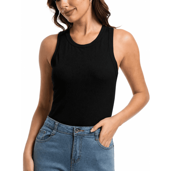 Women's Round Neck Tank Top, Fitted Long Casual Basic Solid Cami Top (S-XXL)