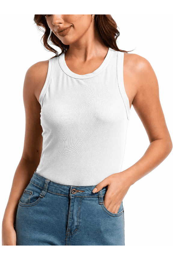 Women's Round Neck Tank Top, Fitted Long Casual Basic Solid Cami Top (S-XXL)