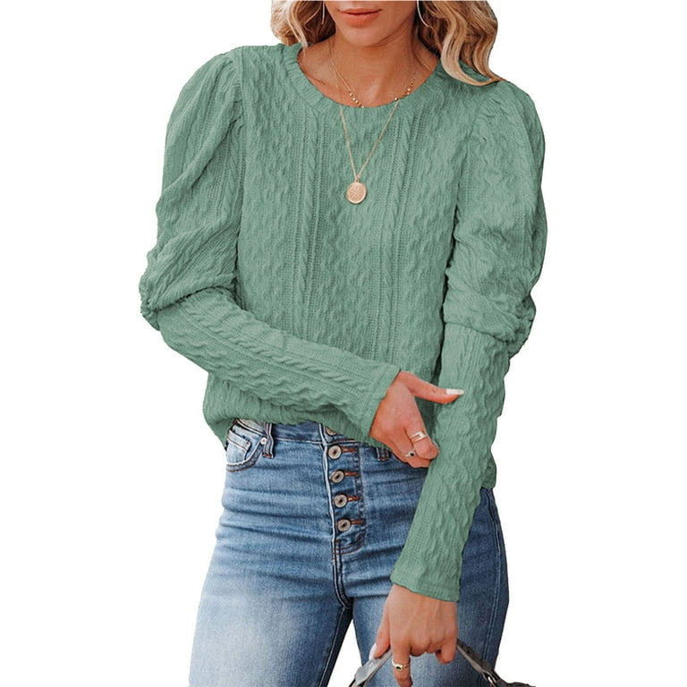 Women Round Neck Knit Sweater Mutton Sleeve Jacquard Women Crewneck Sweater for Autumn Winter Green XXL Walmart