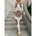 thumbnail image 1 of Women Round Neck Long Sleeve Printed Bodycon Maxi Dress, 1 of 2