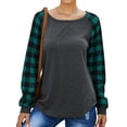 thumbnail image 1 of Women Round Neck Long Sleeve Splicing Plaid Top, 1 of 7