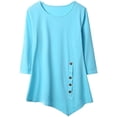 thumbnail image 1 of Women Round Neck Long Sleeves Blouse Loose Irregular Hem Casual Dress T-Shirt, 1 of 6
