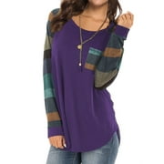 Women Round Neck Long Sleeves Color Block Tunic Shirt