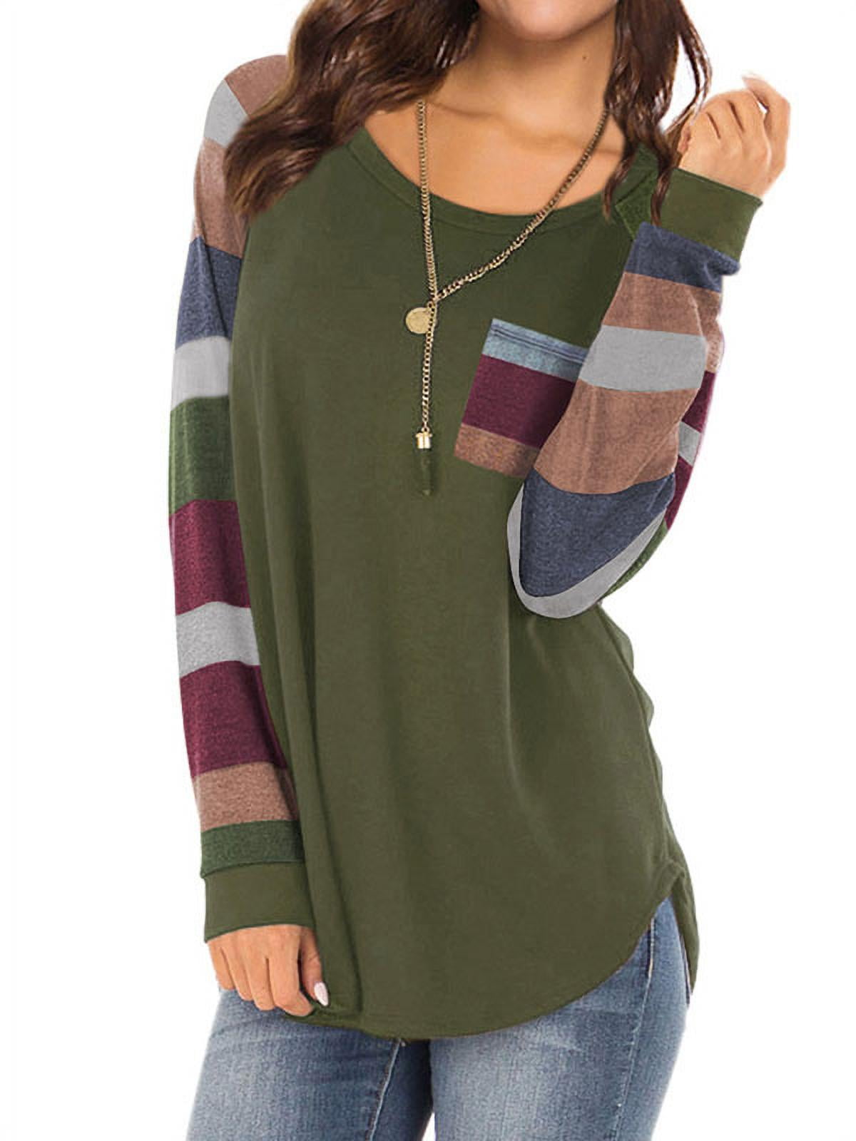 Women Round Neck Long Sleeves Color Block Tunic Shirt