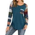 thumbnail image 1 of Women Round Neck Long Sleeves Color Block Tunic Shirt, 1 of 8
