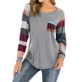 thumbnail image 1 of Women Round Neck Long Sleeves Color Block Tunic Shirt, 1 of 8
