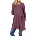 thumbnail image 1 of Women Round Neck Long or 3/4 Sleeve Flattering Comfy Swing Tunic Loose Fit Flowy Top, 1 of 3