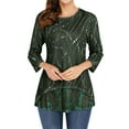 thumbnail image 1 of Women Round Neck Printed High-Low Hem 3/4 Sleeve Top, 1 of 5