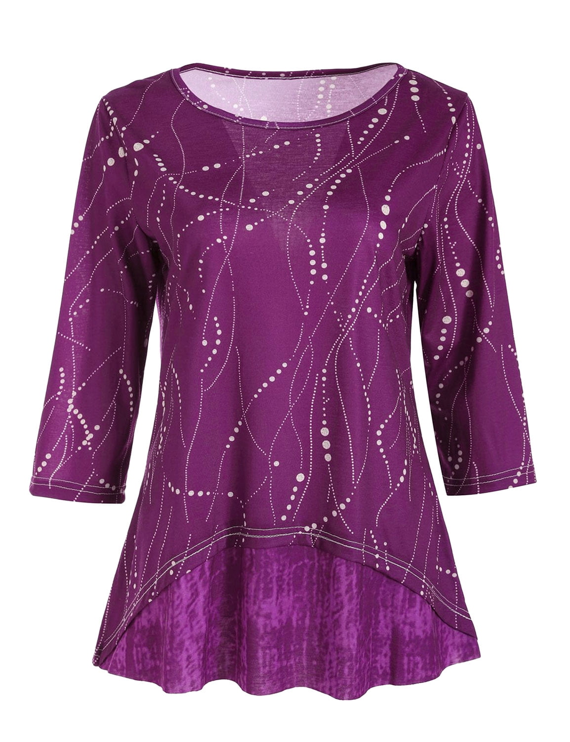 Women Round Neck Printed High-Low Hem 3/4 Sleeve Top - Walmart.com