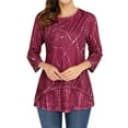 thumbnail image 1 of Women Round Neck Printed High-Low Hem 3/4 Sleeve Top, 1 of 8