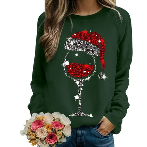 Women Round Neck Pullover Long Sleeve Glitter Glass Sweatshirt Polyester Autumn Winter Fashion