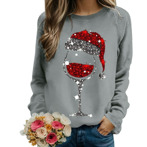 Women Round Neck Pullover Long Sleeve Glitter Glass Sweatshirt Polyester Autumn Winter Fashion
