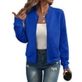 thumbnail image 1 of Women Round Neck Regular Sleeve Geometric Jacquard Bomber Jacket - Loose Fit, Blue, S-5XL, Spring and Autumn, 1 of 7