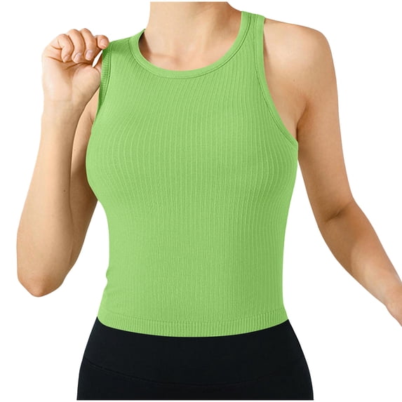 Ribbed Sports Tank Tops for Women with Built in Bra, Racerback Slim Fit Athletic Top Summer Workout Tees
