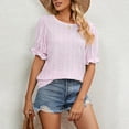 thumbnail image 1 of Women Round Neck Ruffle Sleeve Top Floral Print Loose Short Sleeve Shirt Pullover Top, 1 of 8