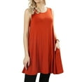 thumbnail image 1 of Women Round Neck Sleeveless Flowy Tunic Top with Side Pockets (Copper, 2X), 1 of 4
