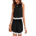 thumbnail image 1 of Women Round Neck Sleeveless Ric Rac Trim 2 Piece Shorts Set Black S, 1 of 10