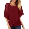thumbnail image 1 of Women Round Neck Solid Vest With Loose Chiffon Bat Shortsleeve Flowing Shawl Double Layer Tunic Top Blouse, 1 of 7