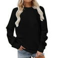 thumbnail image 1 of Women Round Neck Sweatshirts Warm Soft Long Sleeves Casual Pullover Tops Solid Color Lightweight Work Sweatshirt Black XXXXL, 1 of 6