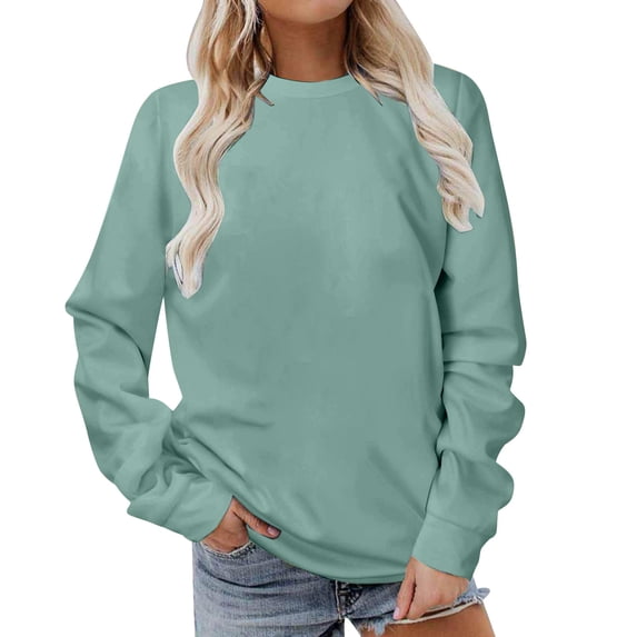 Women Round Neck Sweatshirts Warm Soft Long Sleeves Casual Pullover Tops Solid Color Lightweight Work Sweatshirt Mint Green XXXXXL