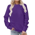 thumbnail image 1 of Women Round Neck Sweatshirts Warm Soft Long Sleeves Casual Pullover Tops Solid Color Lightweight Work Sweatshirt Purple XXXXXL, 1 of 5