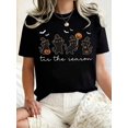 thumbnail image 1 of Women Round Neck T Shirt Halloween Black Cat Pumpkin Print The Season Casual Party Top, 1 of 6