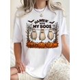 thumbnail image 1 of Women Round Neck T Shirt With My Boos Ghost Pumpkin Print Casual Halloween Party Top, 1 of 6