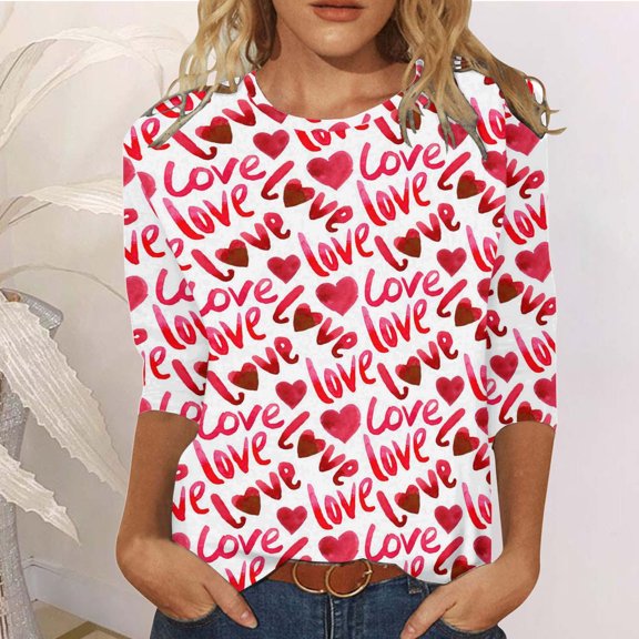 Women Round Neck Three Quarter Sleeve Floral Print Blouse T-Shirt Polyester Comfortable Fashionable