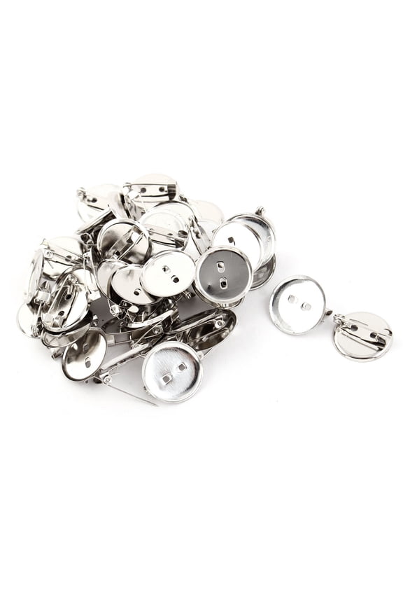 Women Round Pin Back Brooch Finding DIY Base Silver Tone 1.9cm Dia 40pcs