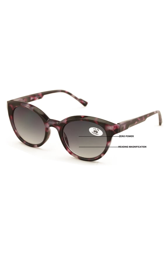 Women Round Progressive Bifocal Reading Sunglasses - No Line or Bubble - Zero Power on Top Reader +2.50