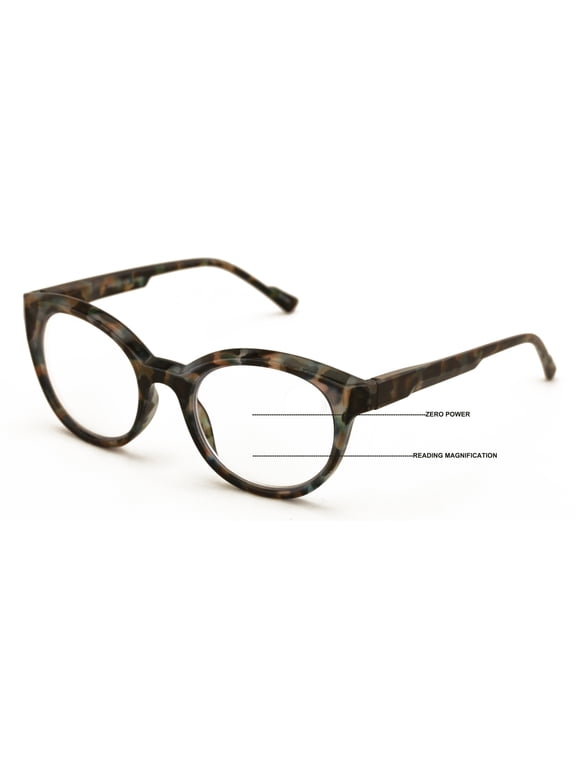 Women Round Progressive Clear Bifocal Reading glasses - No Line or Bubble - Zero Power on Top Reader +1.50