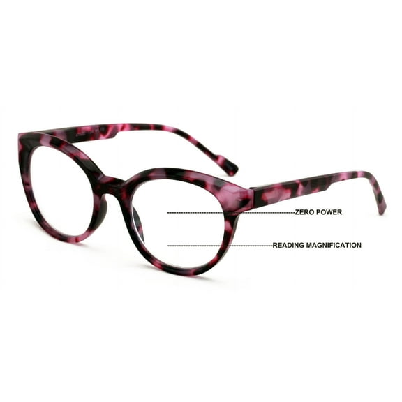 Women Round Progressive Clear Bifocal Reading glasses - No Line or Bubble - Zero Power on Top Reader +2.50