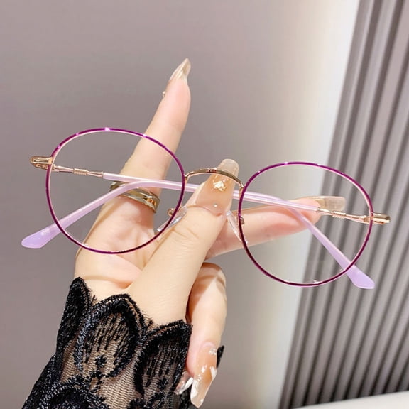Women Round Reading Glasses Metal Blue Light Blocking Readers Purple Presbyopic Glasses Eyeglass Frame