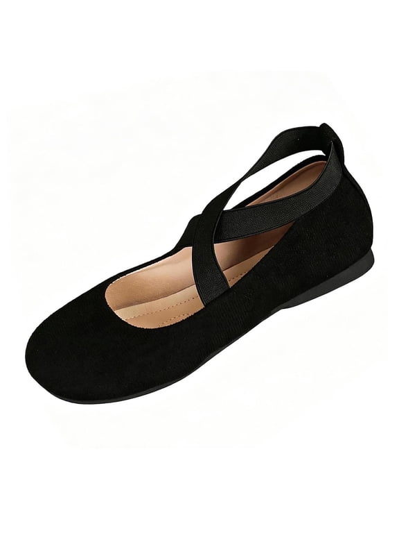 Women Round Toe Criss Cross Strap Mary Jane Flats Soft Lightweight Non igue Spring Summer Commute Daily Walking Shoes Black 9(42)