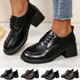 thumbnail image 1 of Women Round Toe Lace‑Up Chunky Heel Shoes, Leather Platform Block Heel Dress Shoes, 1 of 7